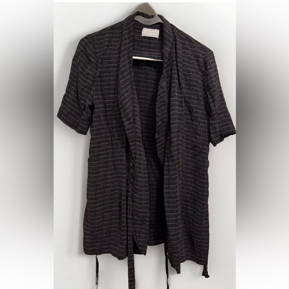 Doncaster Womens 100% Rayon Short Sleeve Blouse Top Tie  Black Gray Size 10